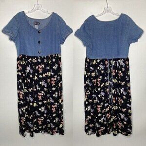 True Blue Vintage 1990's Floral Denim Dress Large